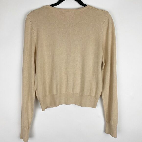 H&M Basics Beige Viscose Blend Button Up Crewneck Long‎ Sleeve Cardigan Women M - Picture 2 of 4